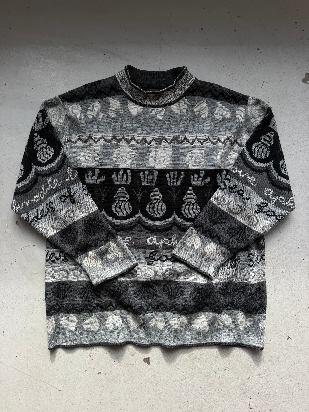 Vintage mønsterstrik | Grå / sort | Medium