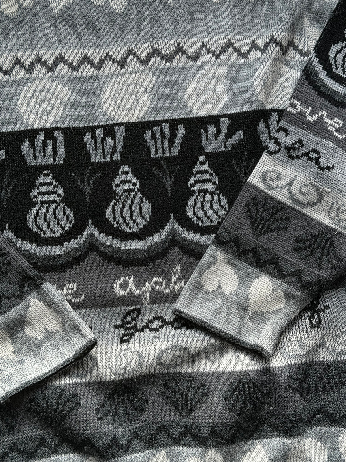 Vintage mønsterstrik | Grå / sort | Medium