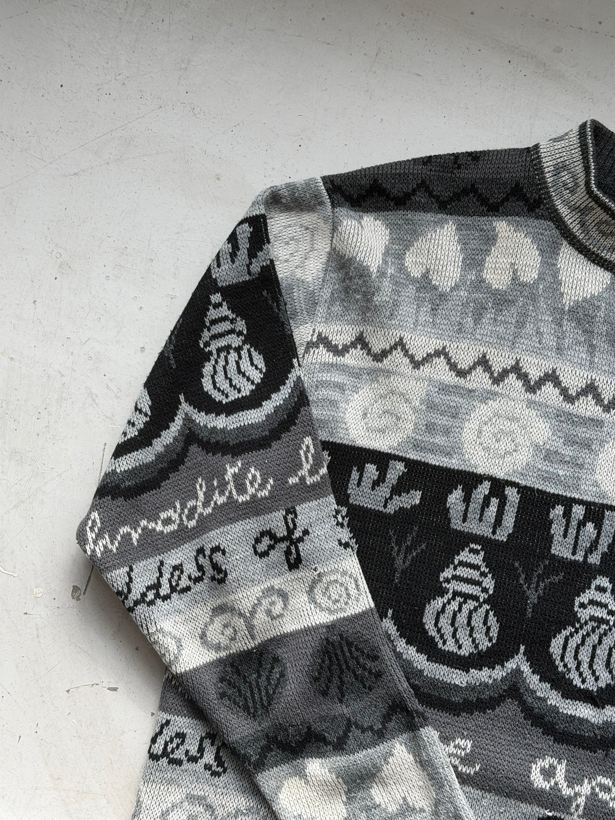Vintage mønsterstrik | Grå / sort | Medium
