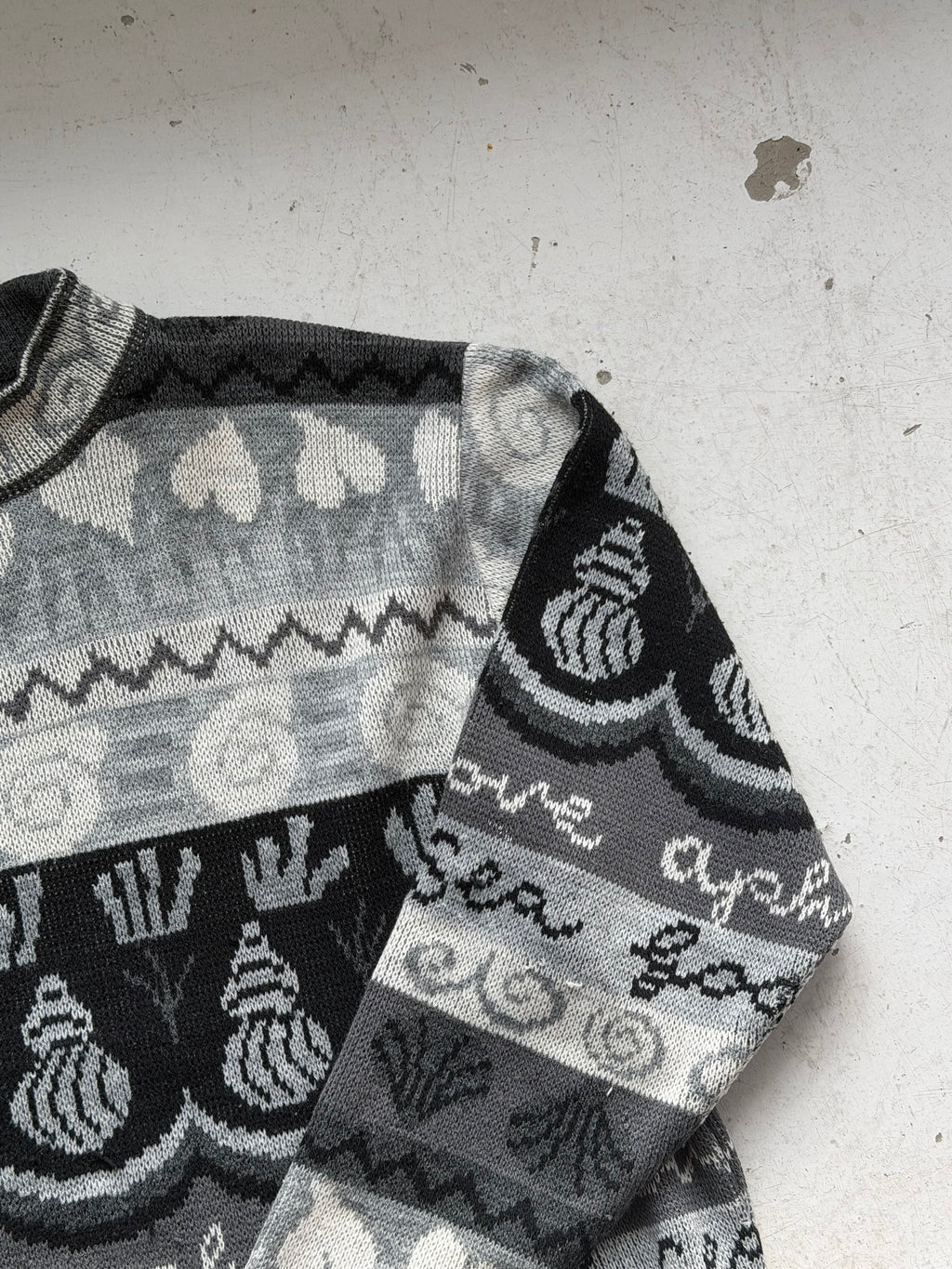 Vintage mønsterstrik | Grå / sort | Medium