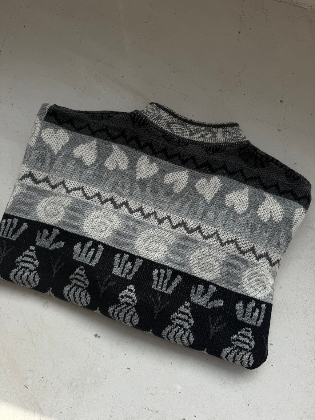 Vintage mønsterstrik | Grå / sort | Medium