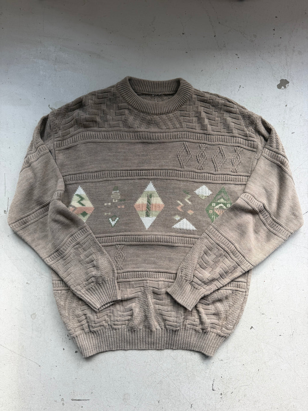 Vintage | Mønsterstrik | Brun | Large