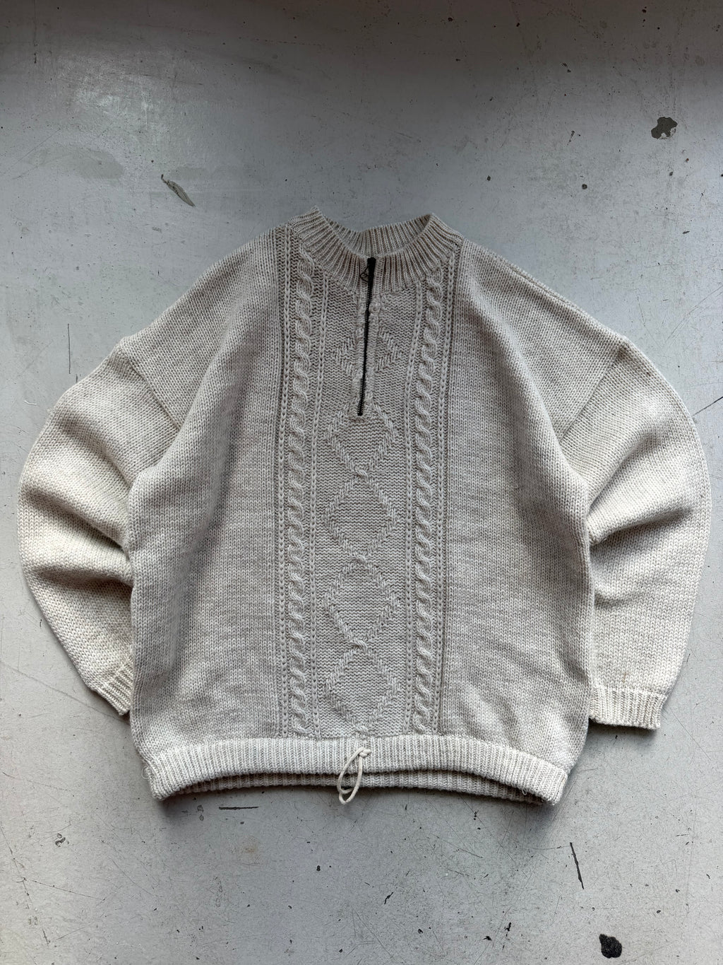 Vintage 1/4 Zip Kabelstrik | Creme | Large