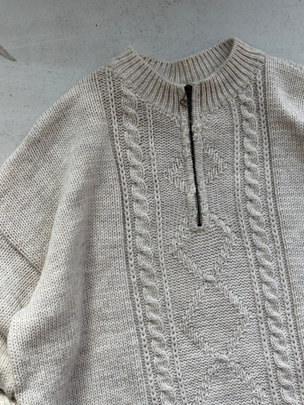 Vintage 1/4 Zip Kabelstrik | Creme | Large