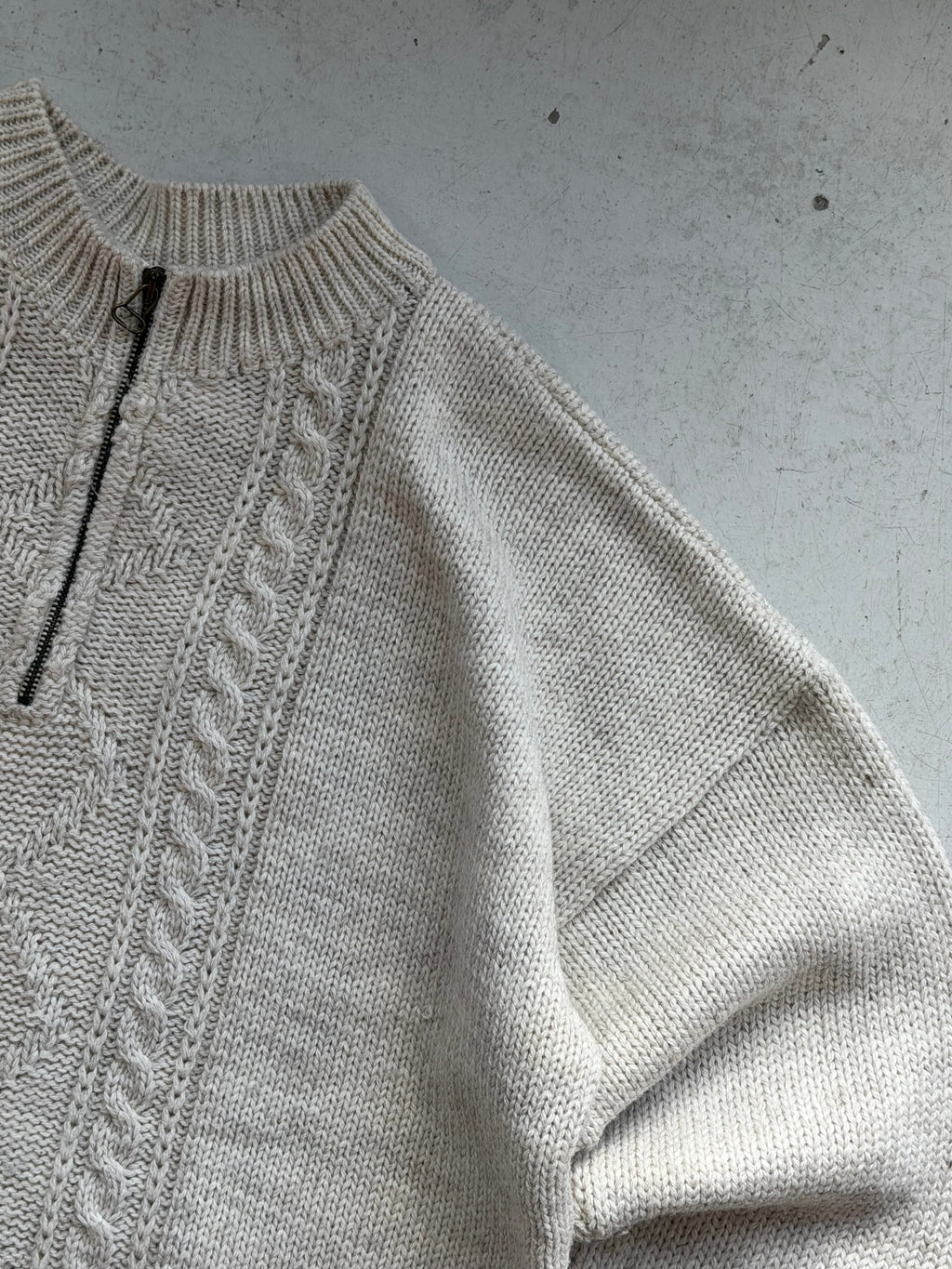 Vintage 1/4 Zip Kabelstrik | Creme | Large
