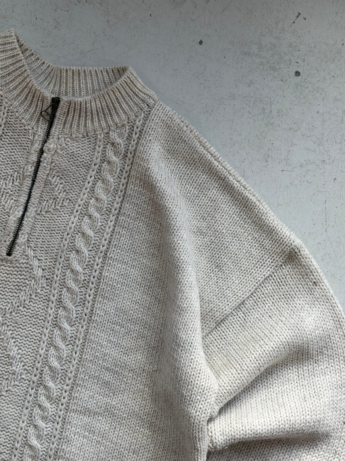 Vintage 1/4 Zip Kabelstrik | Creme | Large