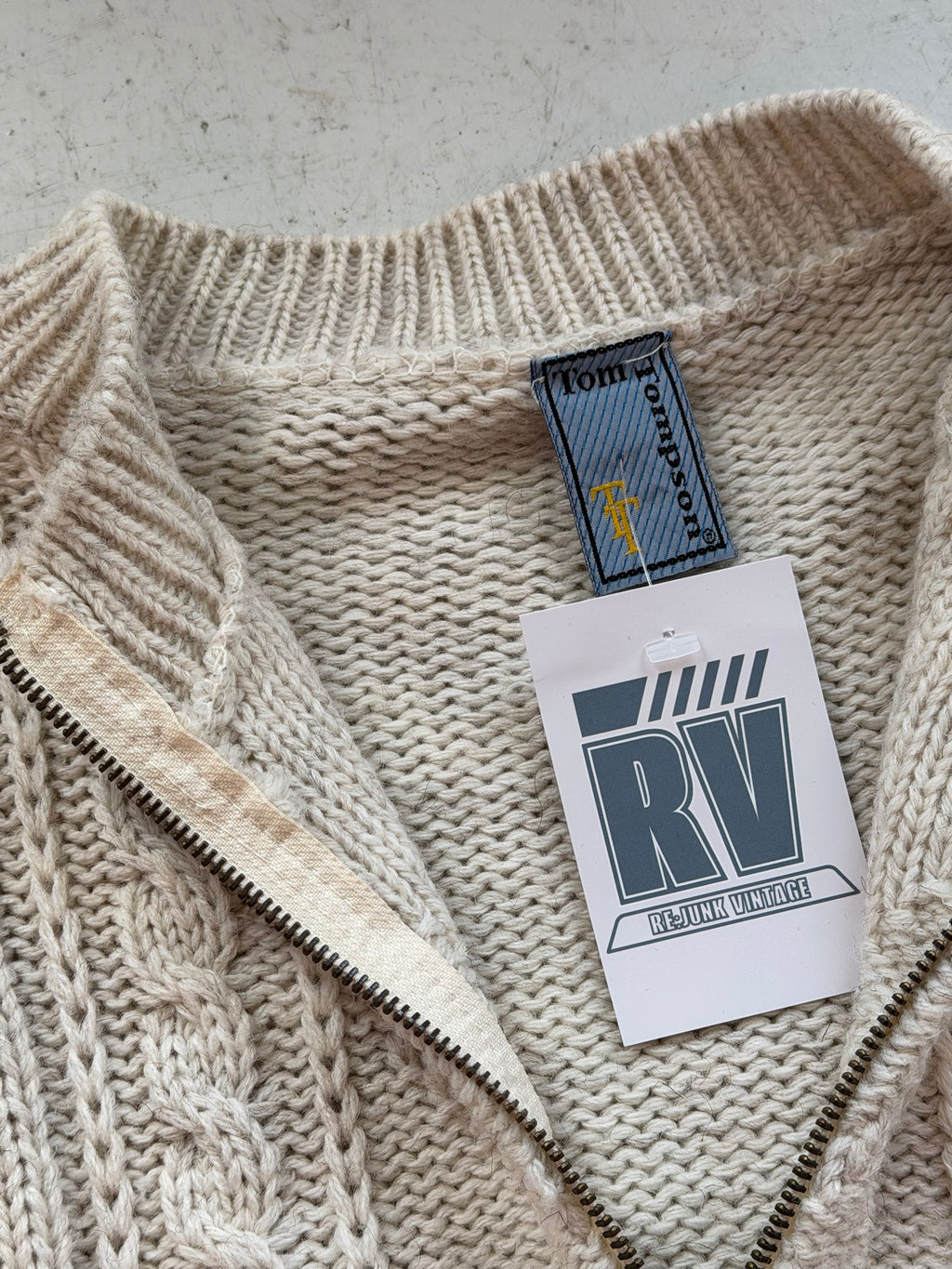 Vintage 1/4 Zip Kabelstrik | Creme | Large