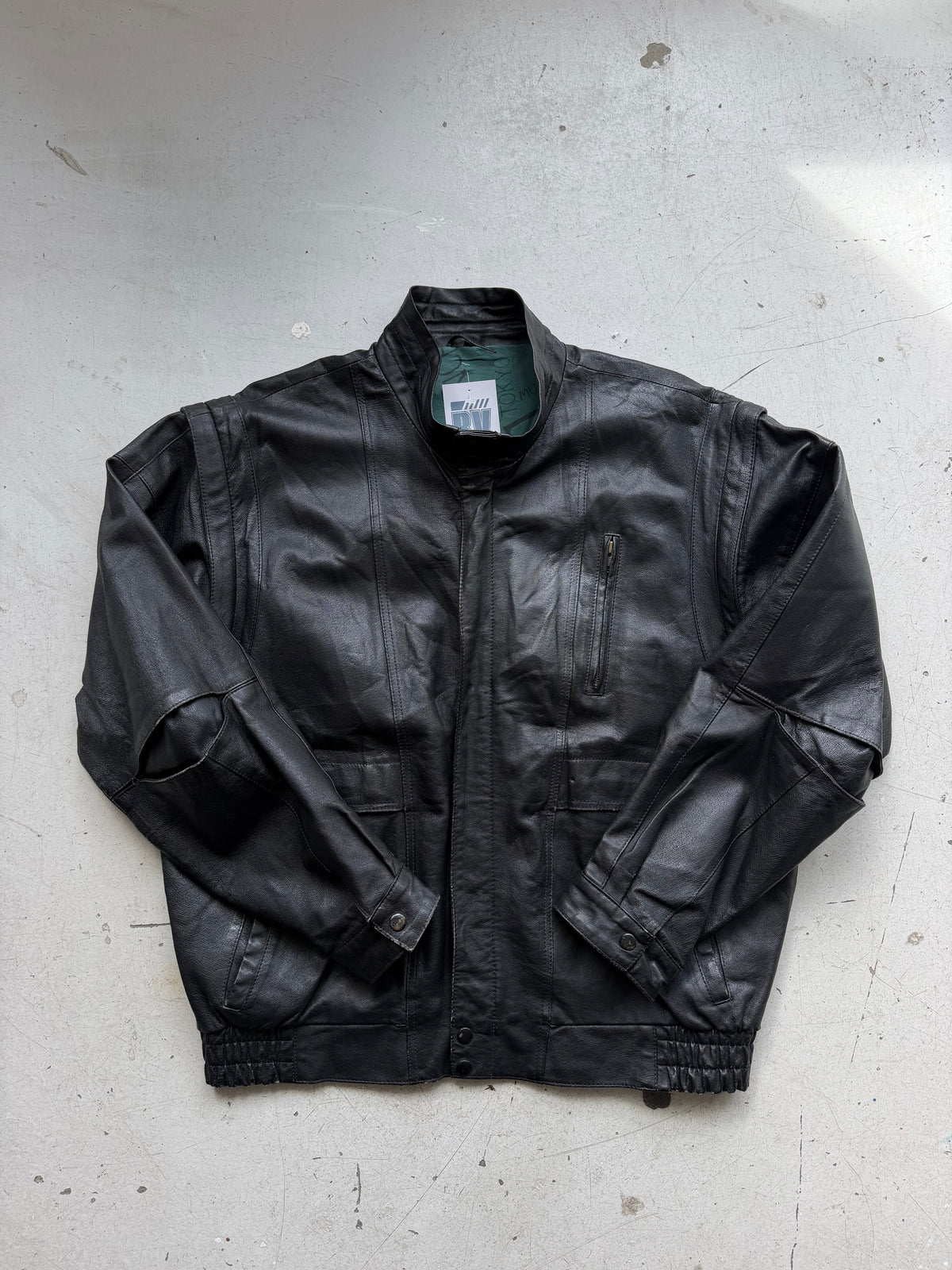 Vintage | Læder bomberjakke | Sort | L/XL