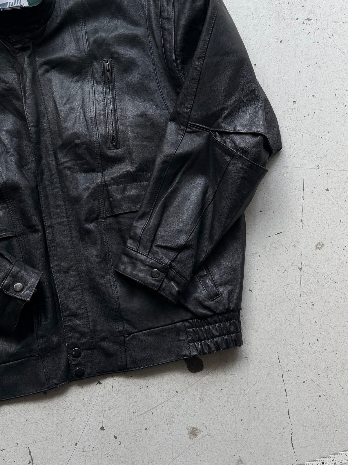 Vintage | Læder bomberjakke | Sort | L/XL