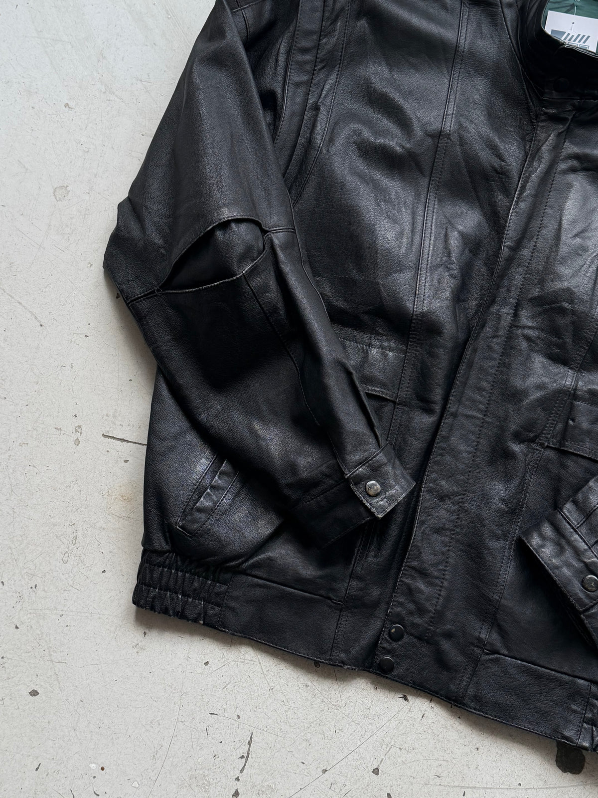 Vintage | Læder bomberjakke | Sort | L/XL