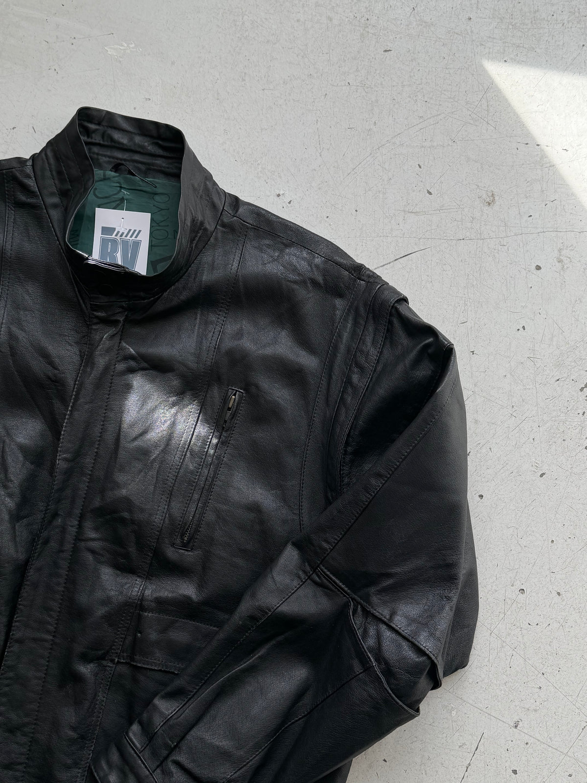 Vintage | Læder bomberjakke | Sort | L/XL