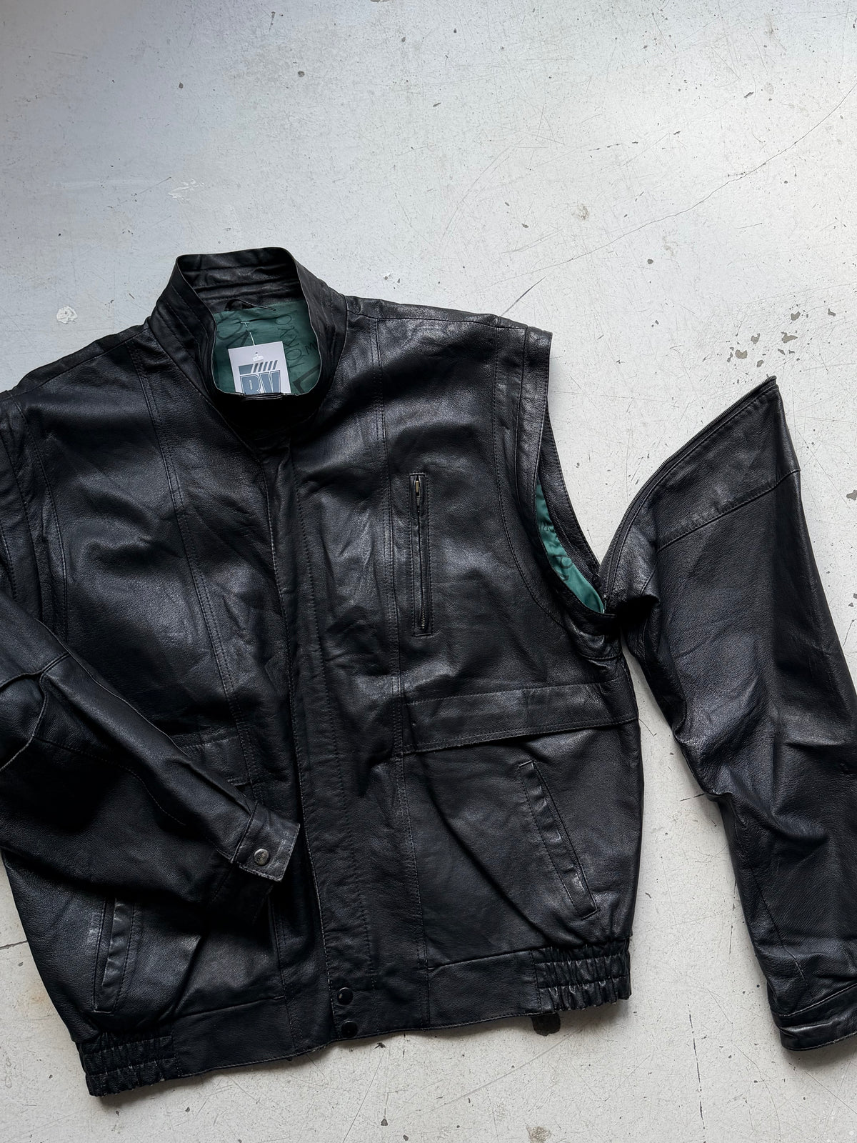 Vintage | Læder bomberjakke | Sort | L/XL