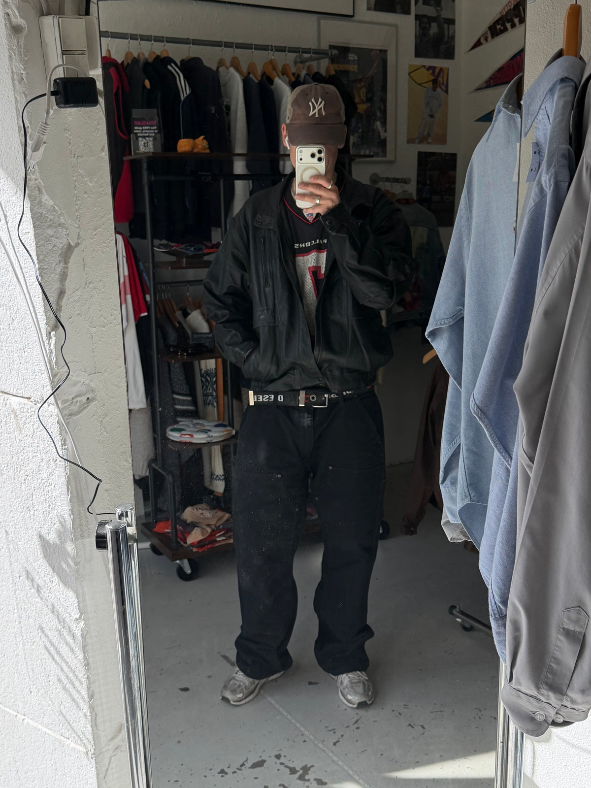 Vintage | Læder bomberjakke | Sort | L/XL