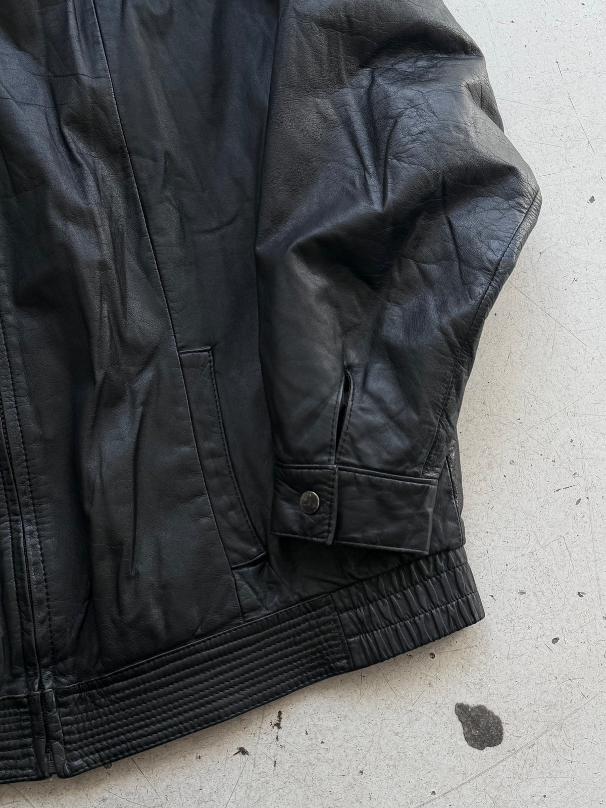 Vintage | Læder bomberjakke | Sort | L