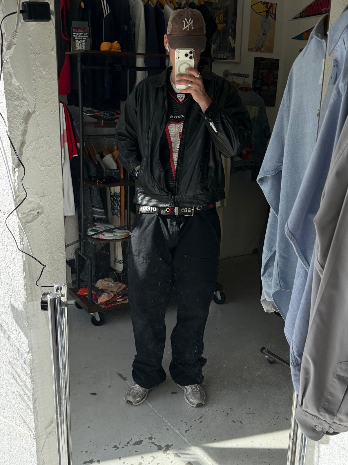 Vintage | Læder bomberjakke | Sort | L