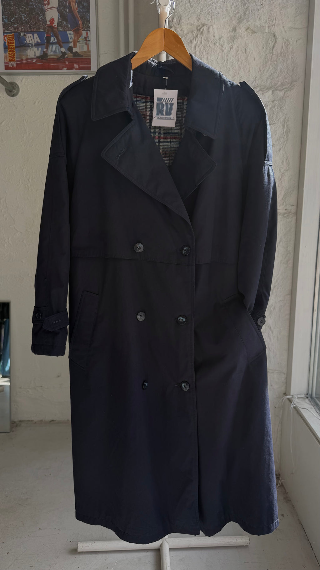 Vintage | Trenchcoat med aftageligt fór | Navy | M