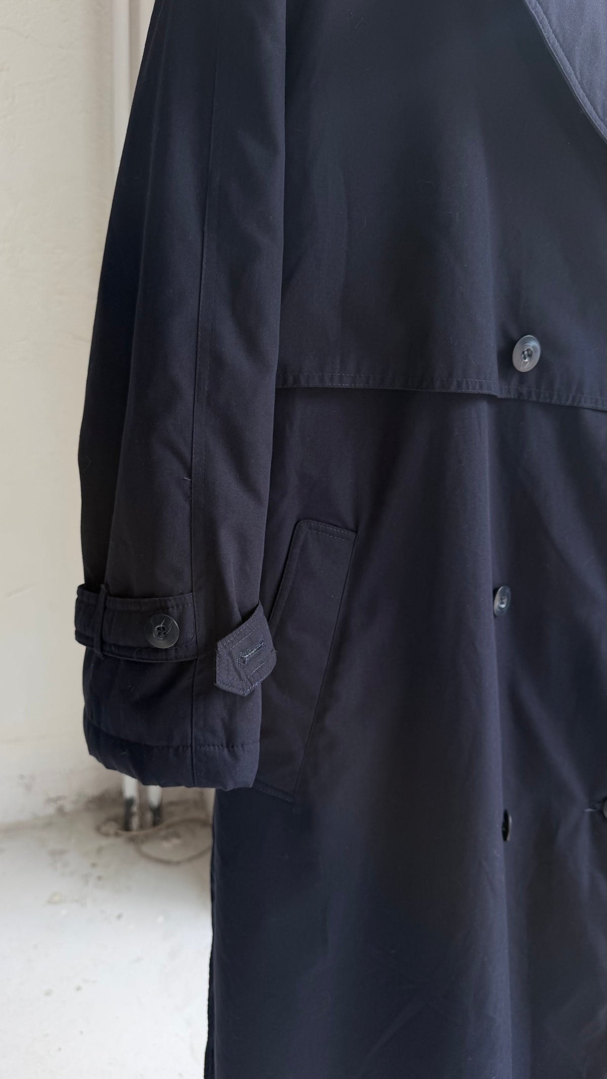 Vintage | Trenchcoat med aftageligt fór | Navy | M