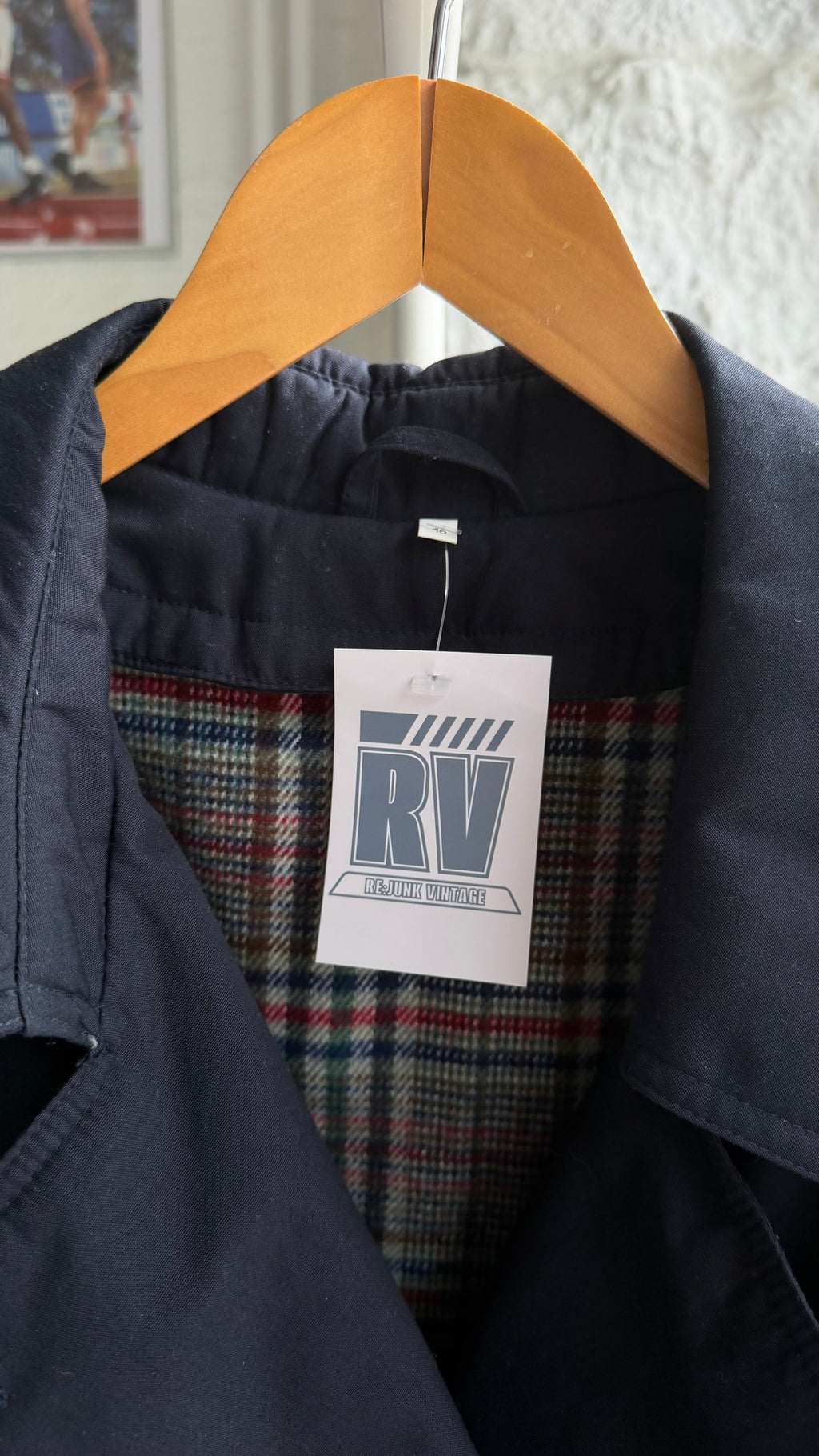 Vintage | Trenchcoat med aftageligt fór | Navy | M