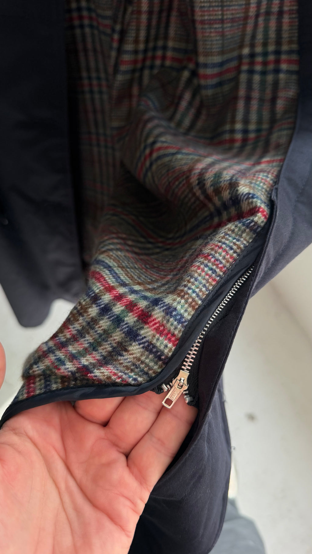 Vintage | Trenchcoat med aftageligt fór | Navy | M