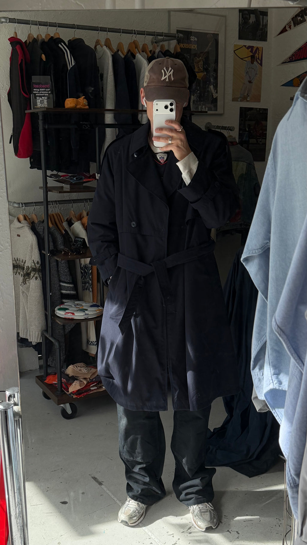 Vintage | Trenchcoat med aftageligt fór | Navy | M