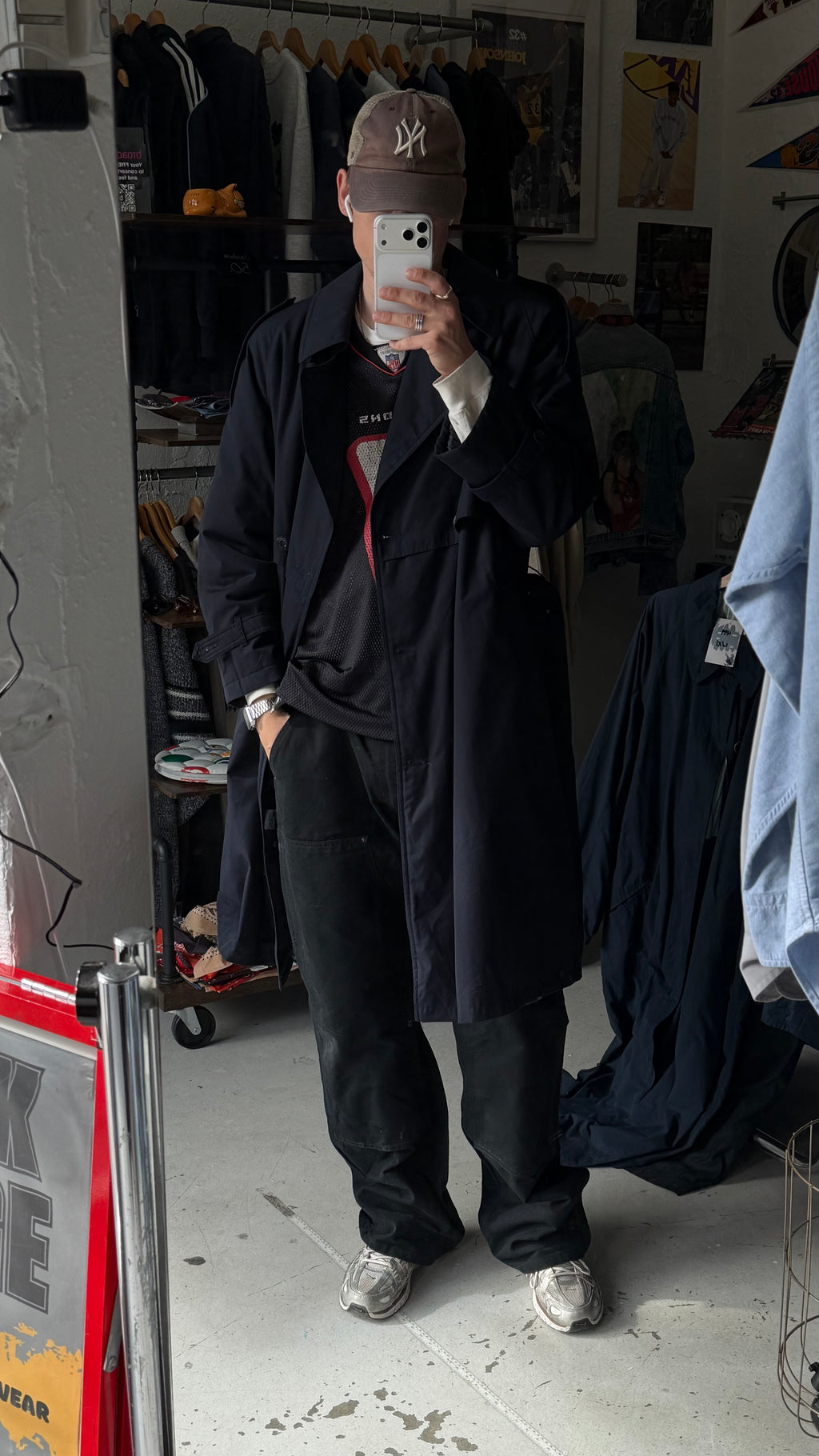 Vintage | Trenchcoat med aftageligt fór | Navy | M