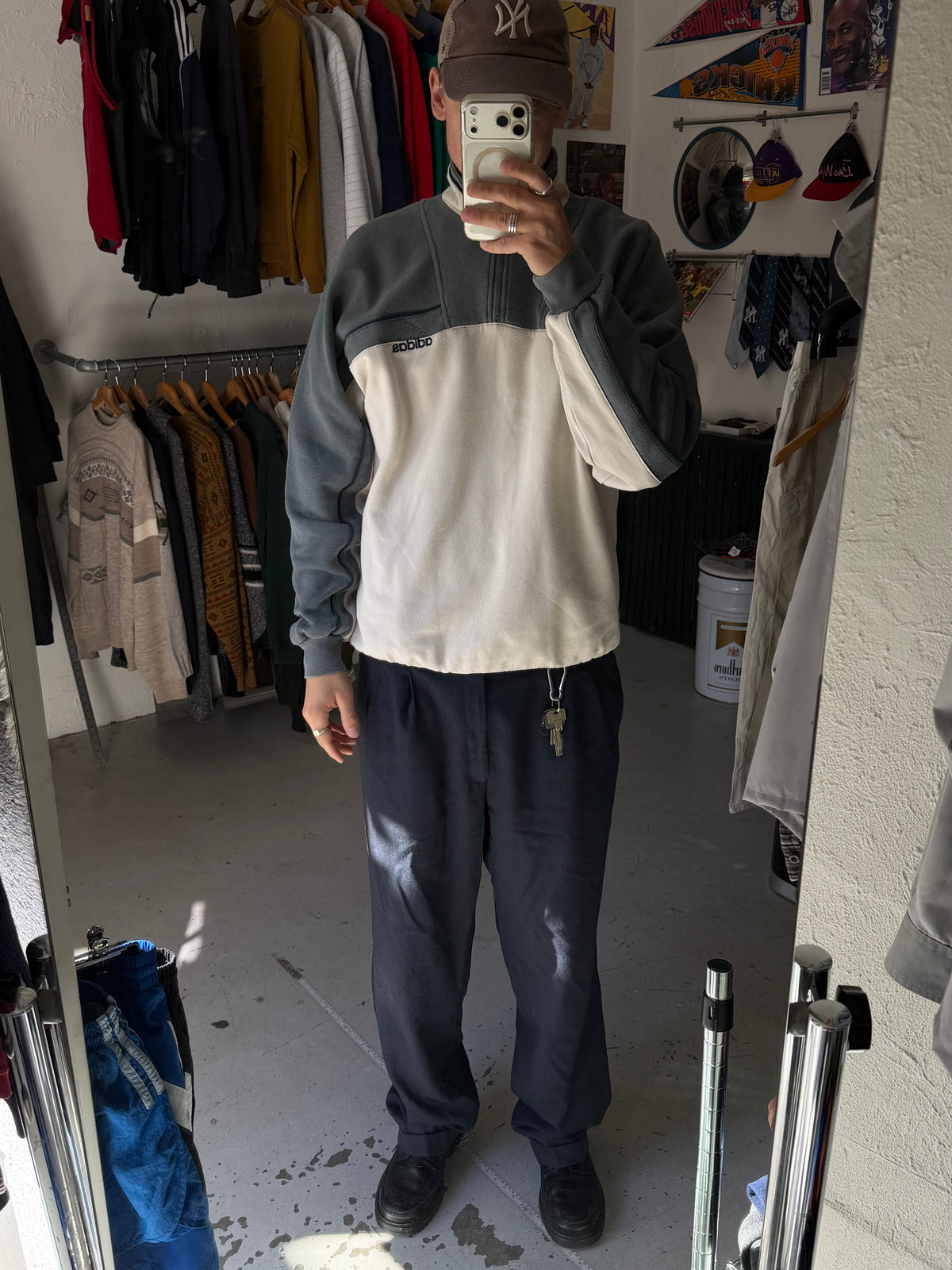 Adidas | Vintage 1/4 zip sweatshirt | Grå/creme | L