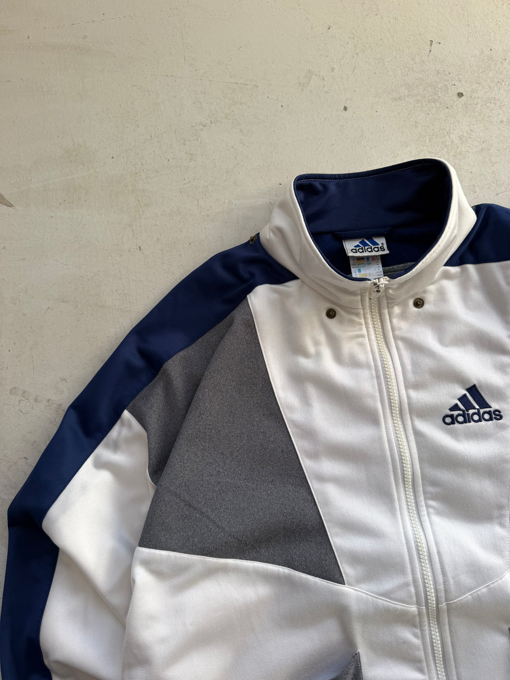 Adidas | Vintage track jacket | Hvid, navy og grå | M