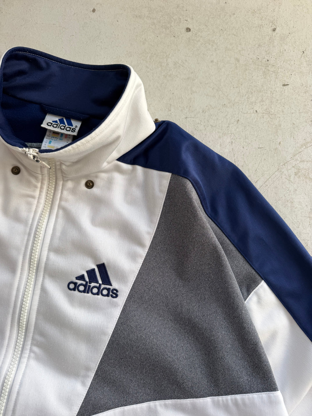 Adidas | Vintage track jacket | Hvid, navy og grå | M