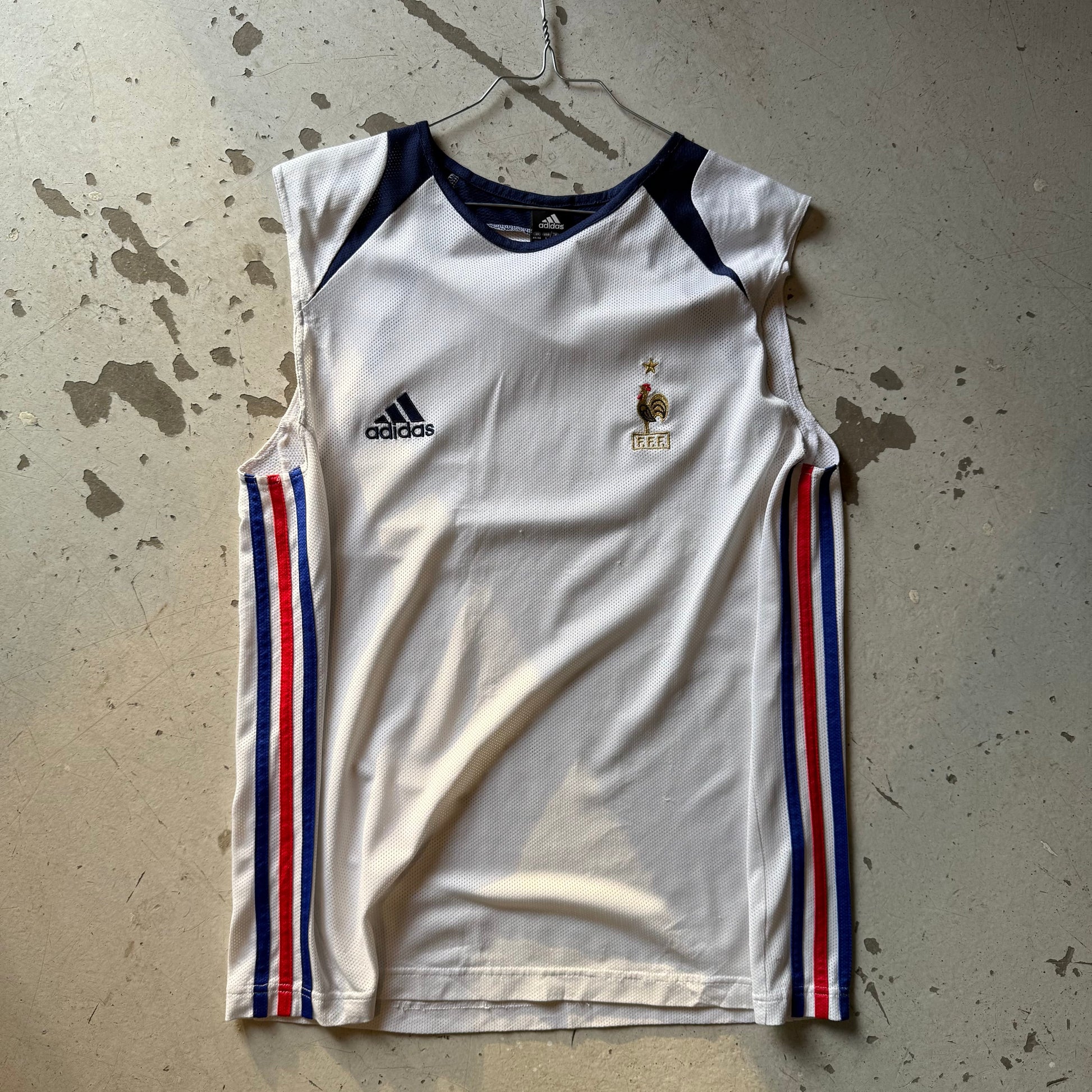 Adidas France | Fodboldtrøje | Hvid/Blå/Rød | Large - Re:Junk Vintage