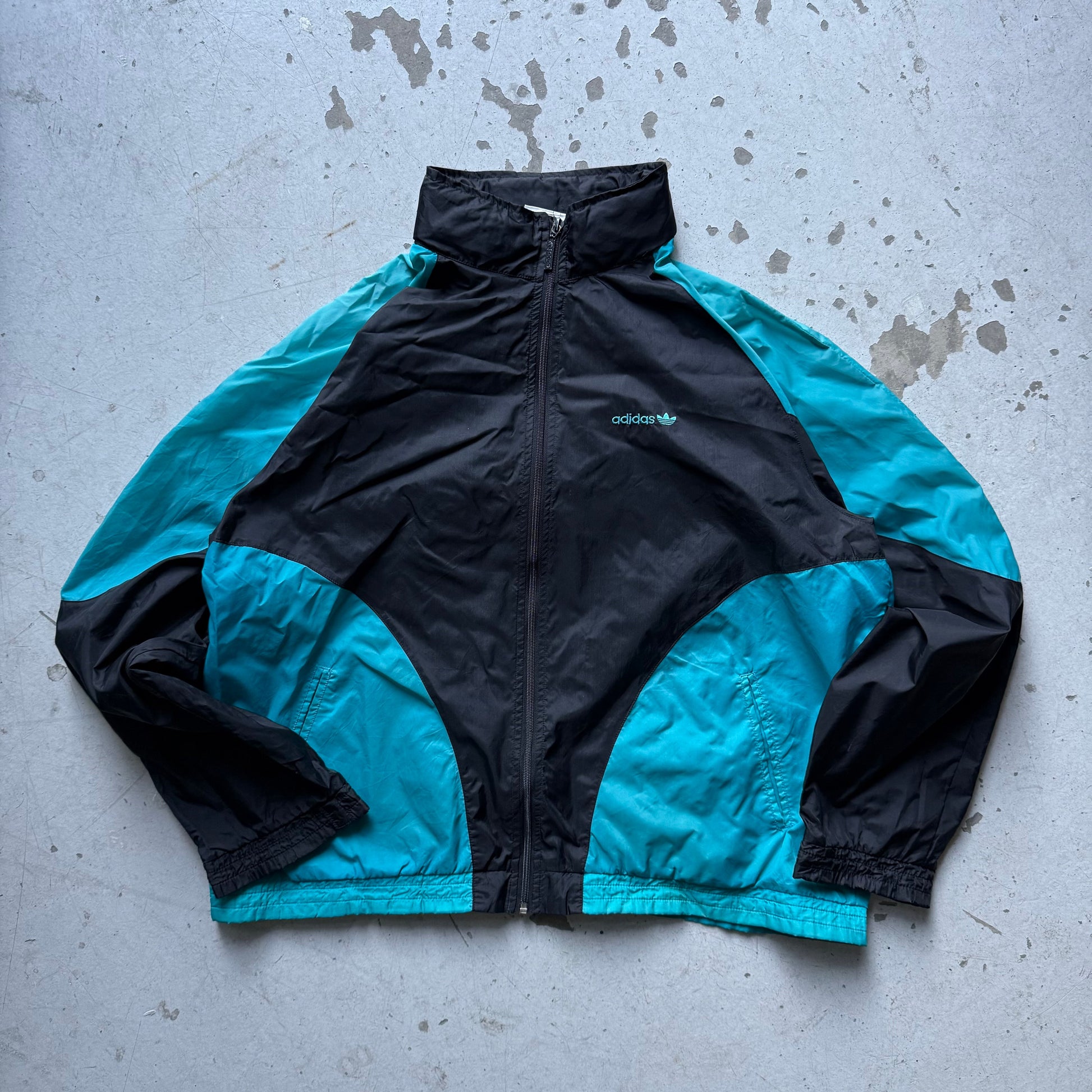 Adidas Vintage Track Jacket – Sort/Turkis (L) - Re:Junk Vintage