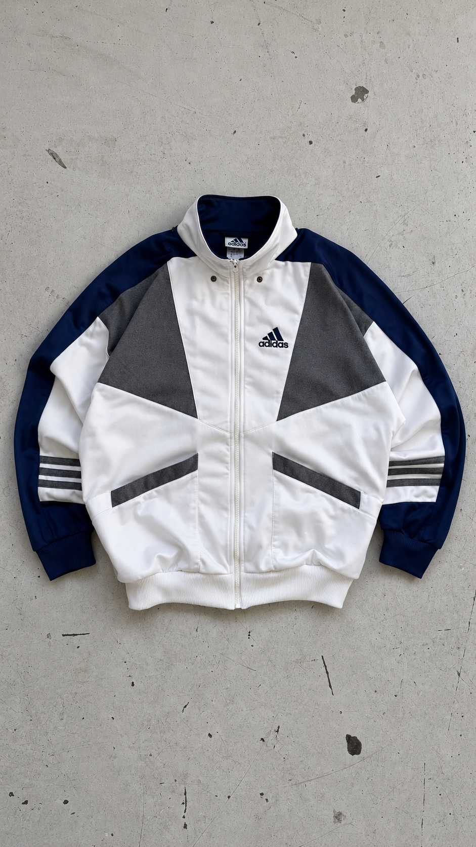 Adidas | Vintage track jacket | Hvid, navy og grå | M