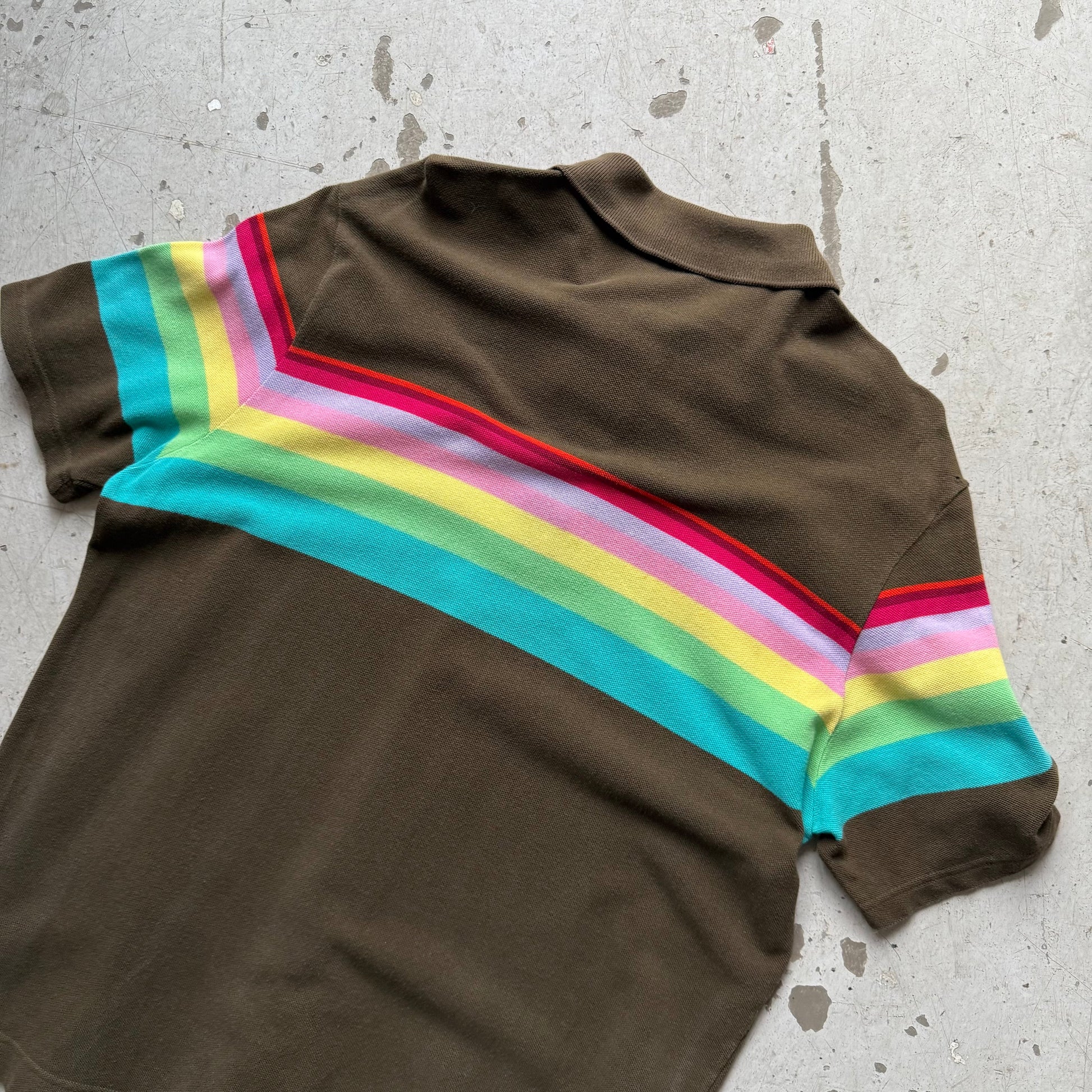 Lacoste Polo – Regnbue Stripes – Str. XL – Brun m. Farver - Re:Junk Vintage