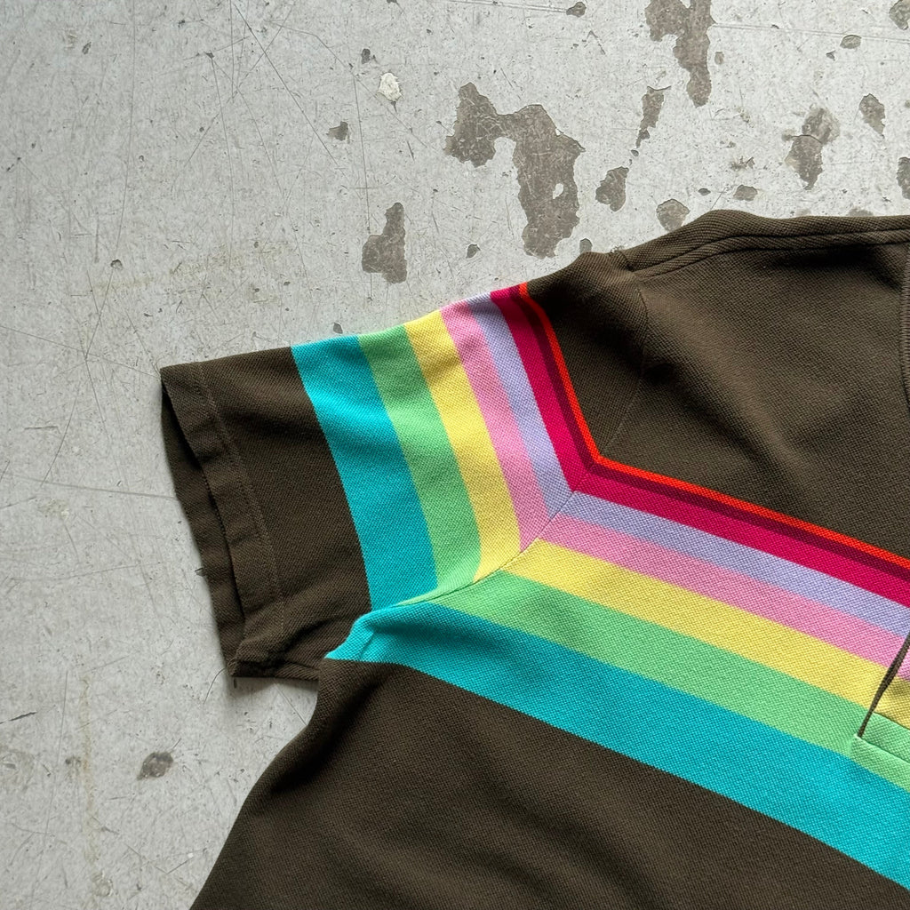 Lacoste Polo – Regnbue Stripes – Str. XL – Brun m. Farver - Re:Junk Vintage