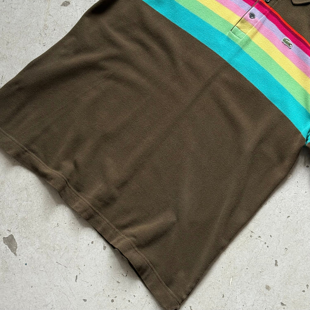 Lacoste Polo – Regnbue Stripes – Str. XL – Brun m. Farver - Re:Junk Vintage