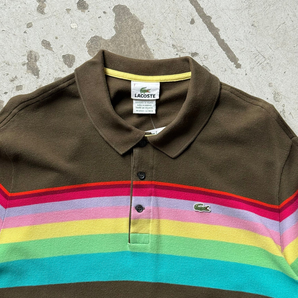 Lacoste Polo – Regnbue Stripes – Str. XL – Brun m. Farver - Re:Junk Vintage