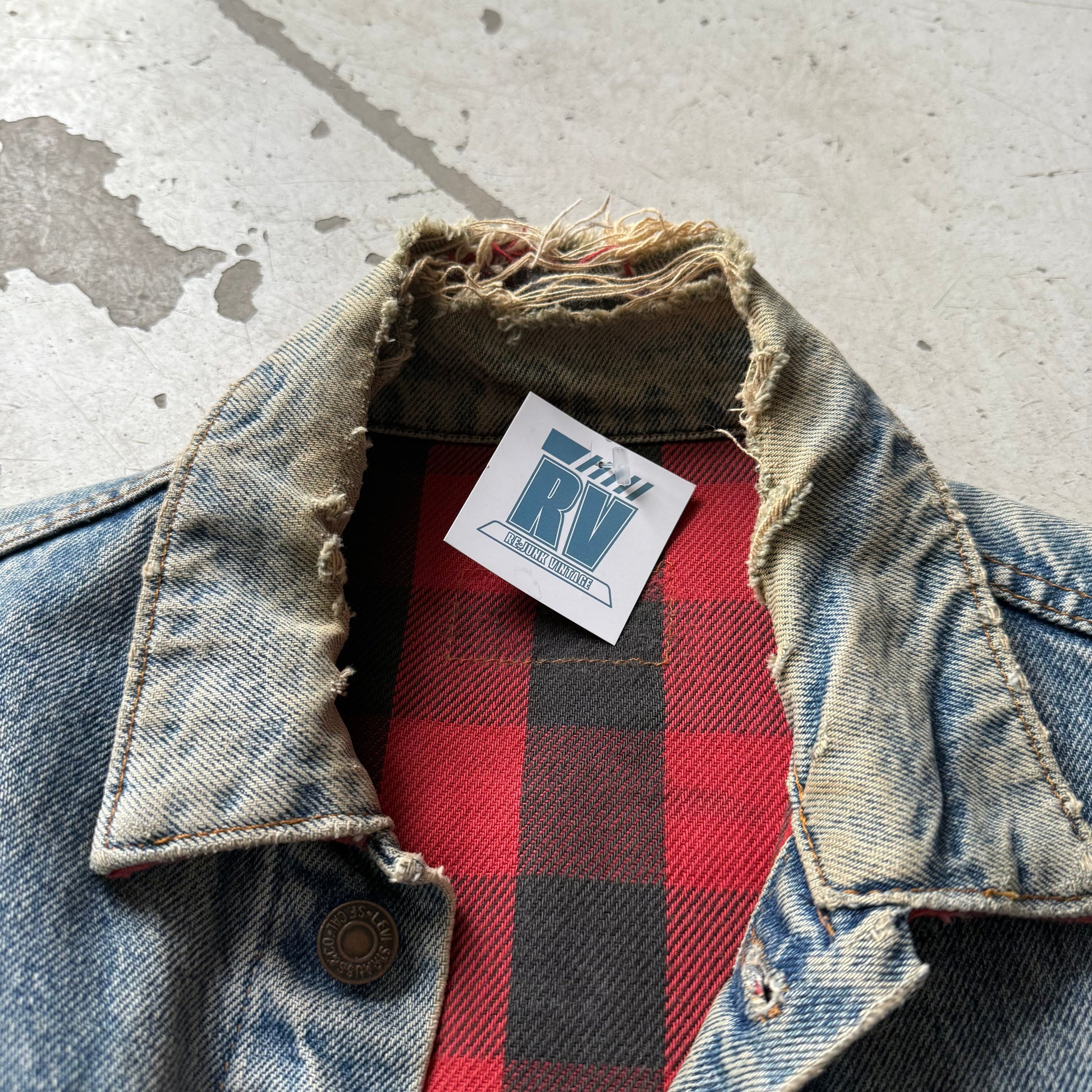 Levi’s | denimjakke custom art | blå | small - Re:Junk Vintage