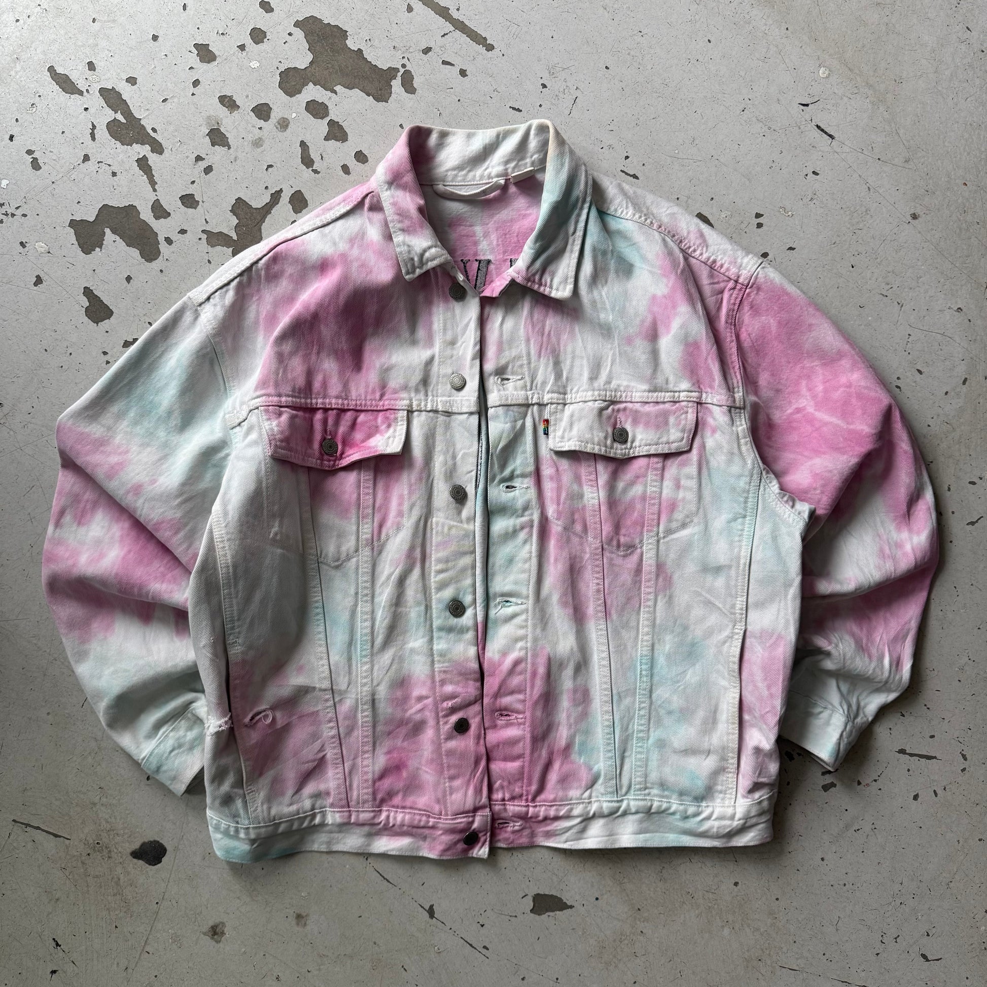 Levi’s Premium | tie dye denimjakke | hvid/pink| Large - Re:Junk Vintage