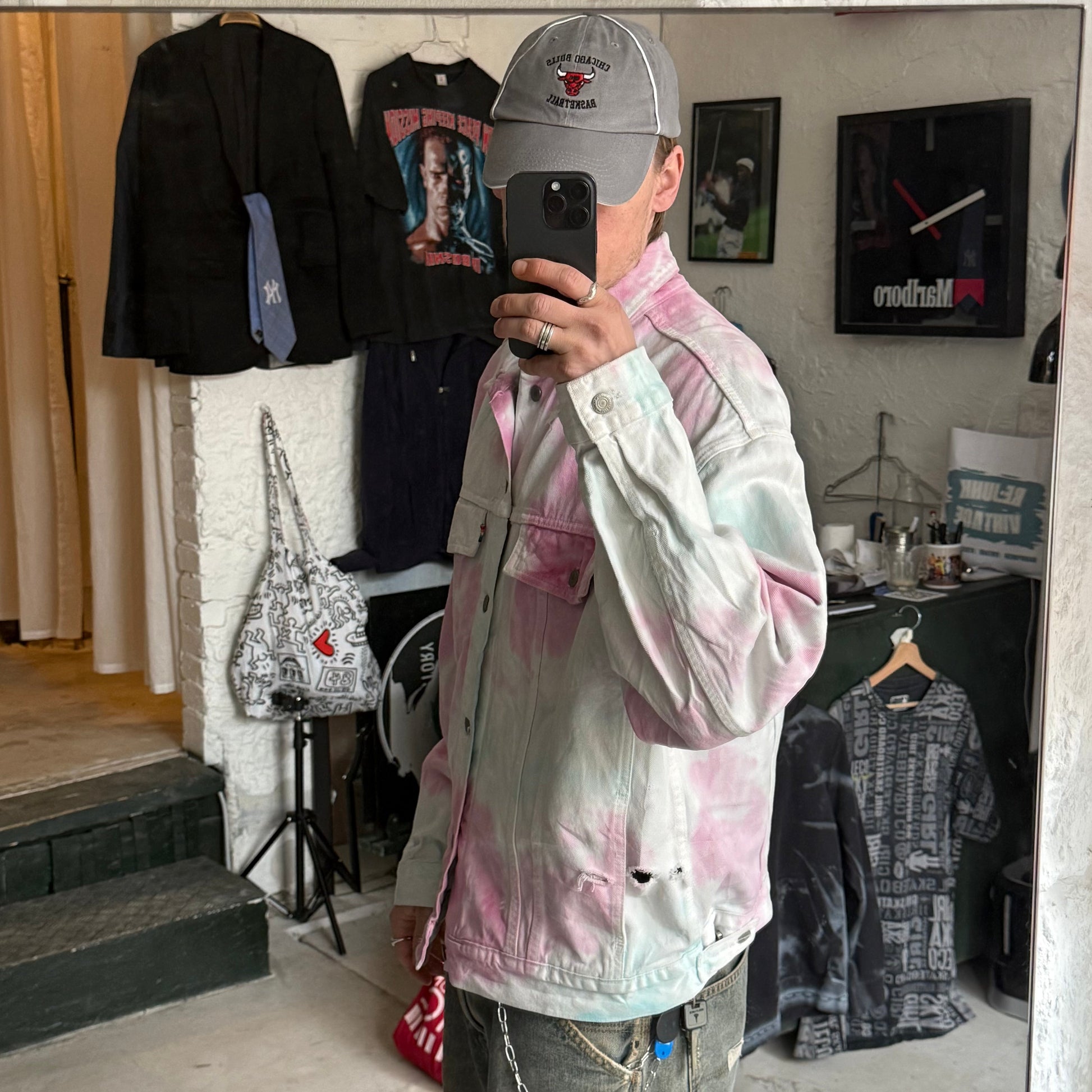 Levi’s Premium | tie dye denimjakke | hvid/pink| Large - Re:Junk Vintage