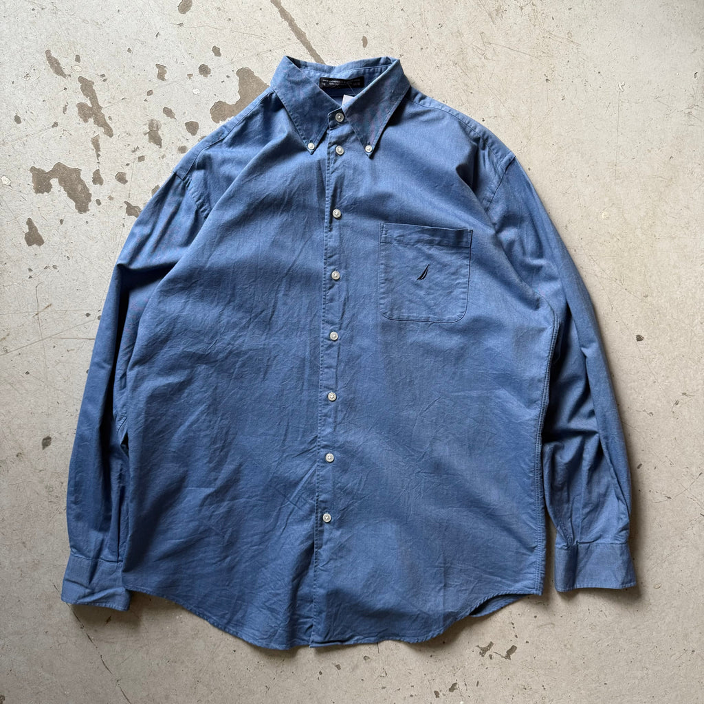 Nautica oxford skjorte – Str. L – Klassisk blå herreskjorte - Re:Junk Vintage