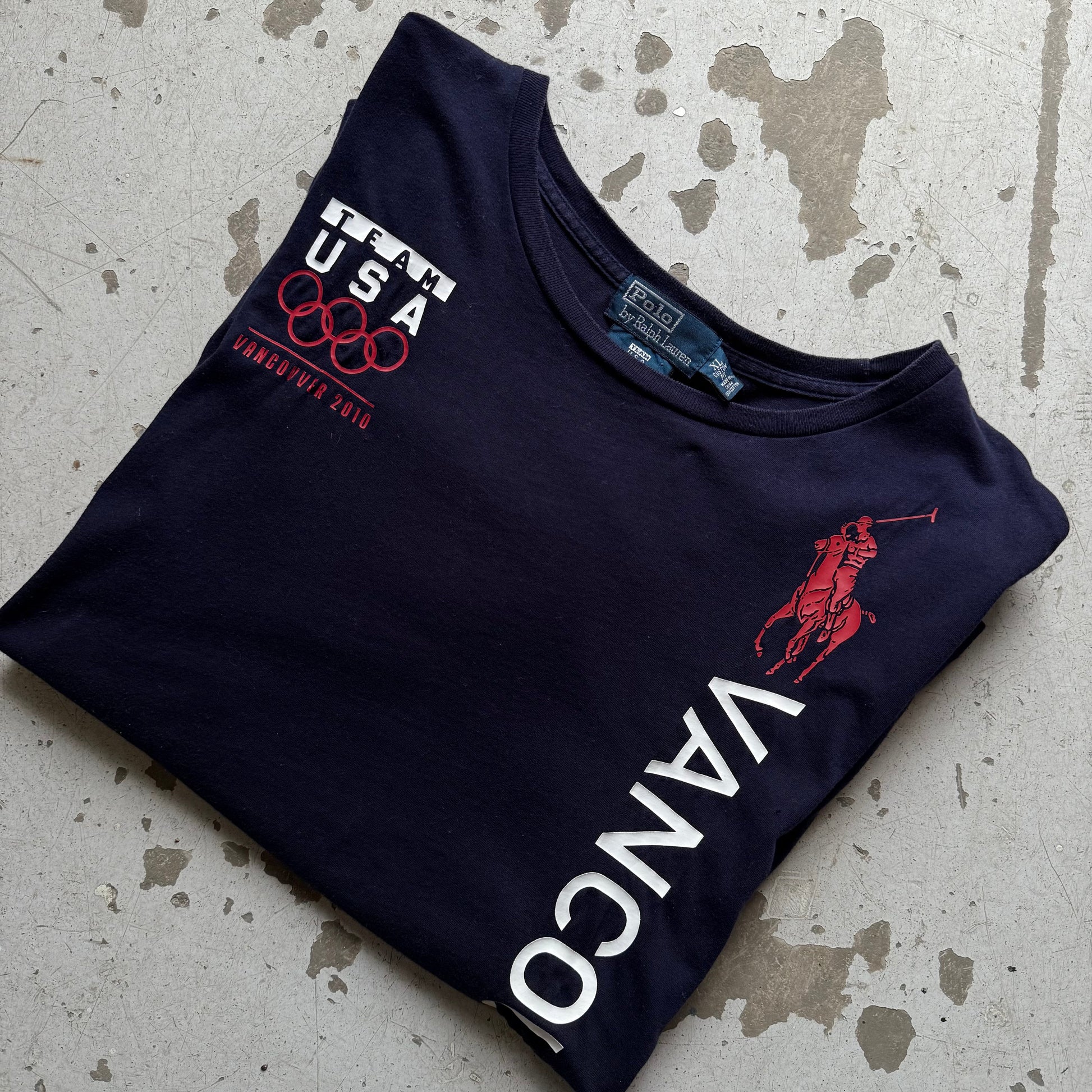 Polo Ralph Lauren vintage t-shirt navy TEAM USA OL 2010 Vancouver str. XL - Re:Junk Vintage