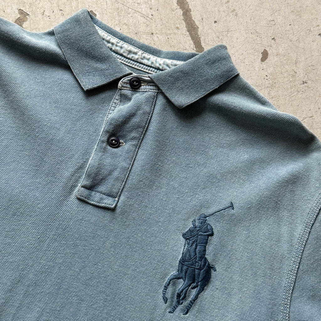 Ralph Lauren Custom Fit Polo – Washed Blue – Str. L – Big Logo - Re:Junk Vintage
