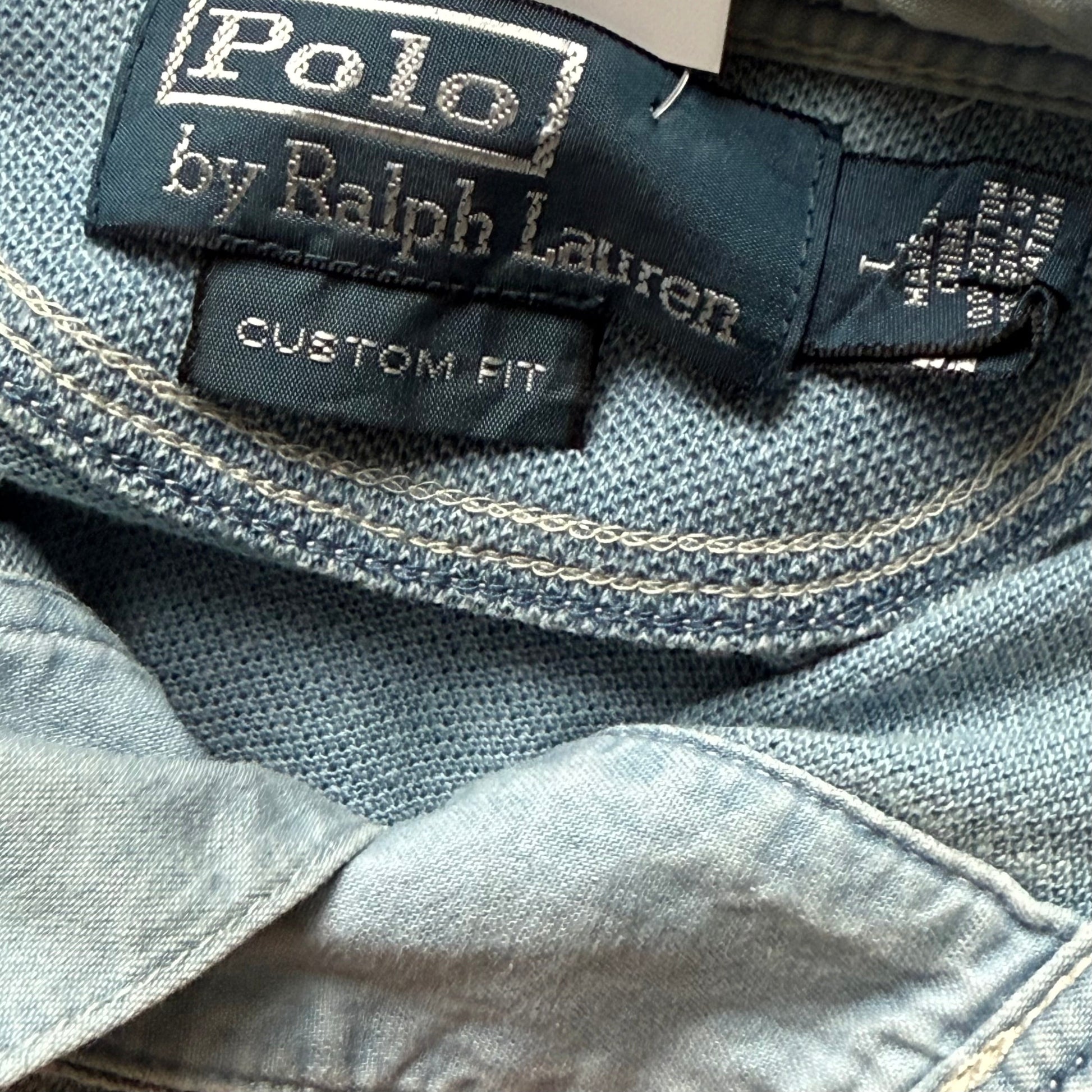 Ralph Lauren Custom Fit Polo – Washed Blue – Str. L – Big Logo - Re:Junk Vintage