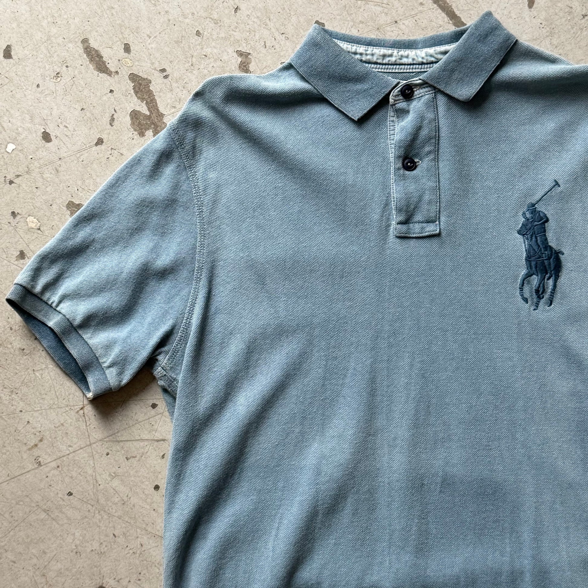 Ralph Lauren Custom Fit Polo – Washed Blue – Str. L – Big Logo - Re:Junk Vintage