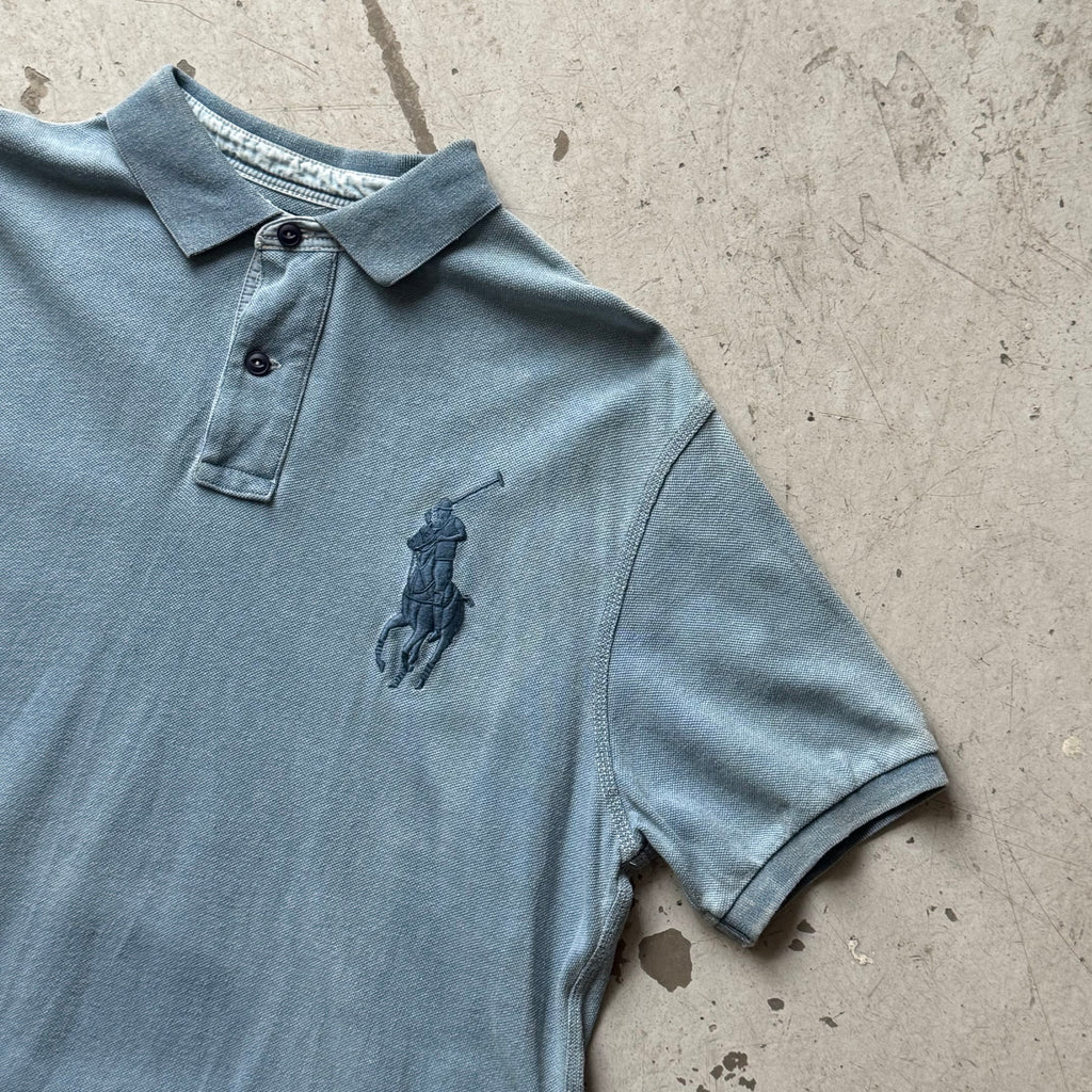 Ralph Lauren Custom Fit Polo – Washed Blue – Str. L – Big Logo - Re:Junk Vintage