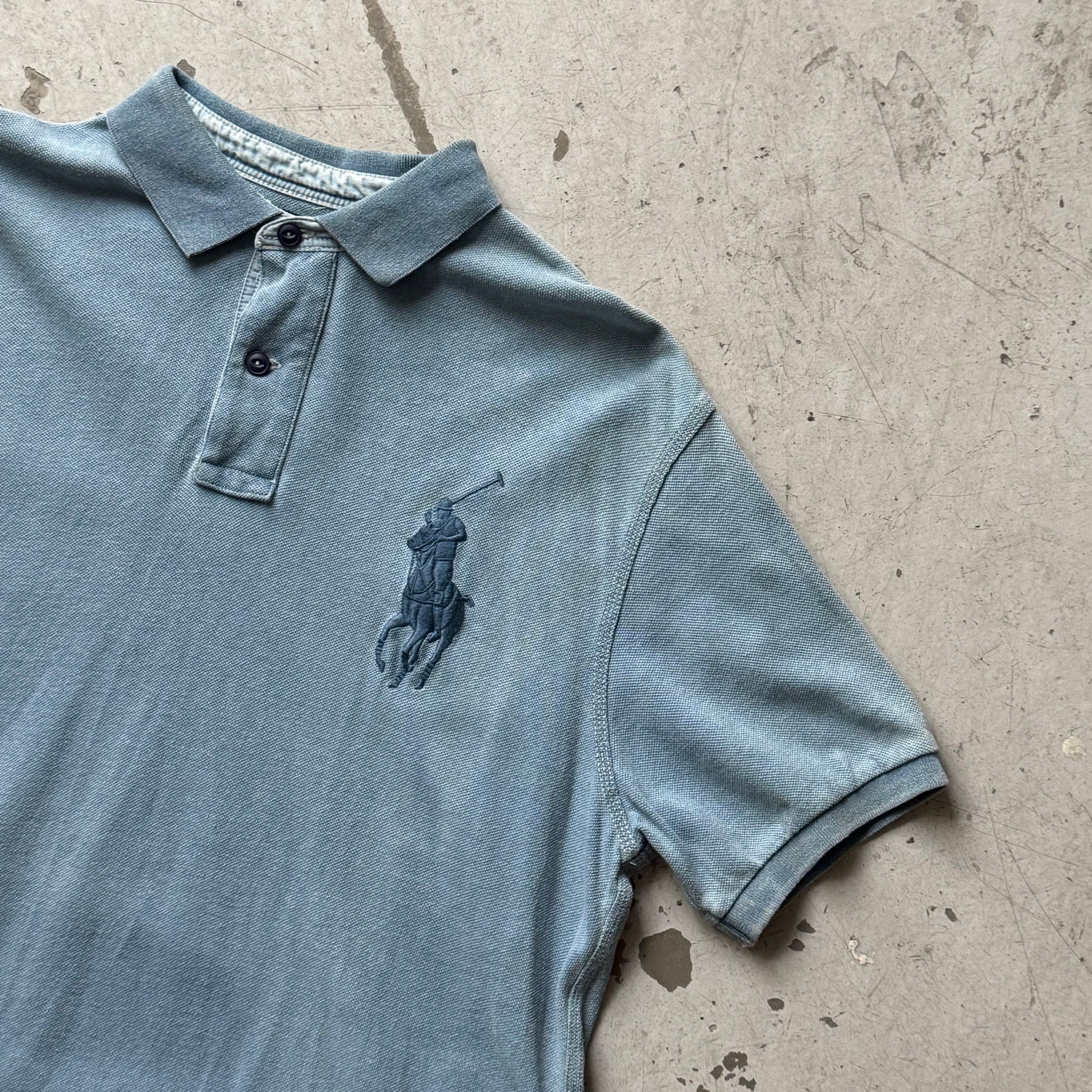 Ralph Lauren Custom Fit Polo – Washed Blue – Str. L – Big Logo - Re:Junk Vintage