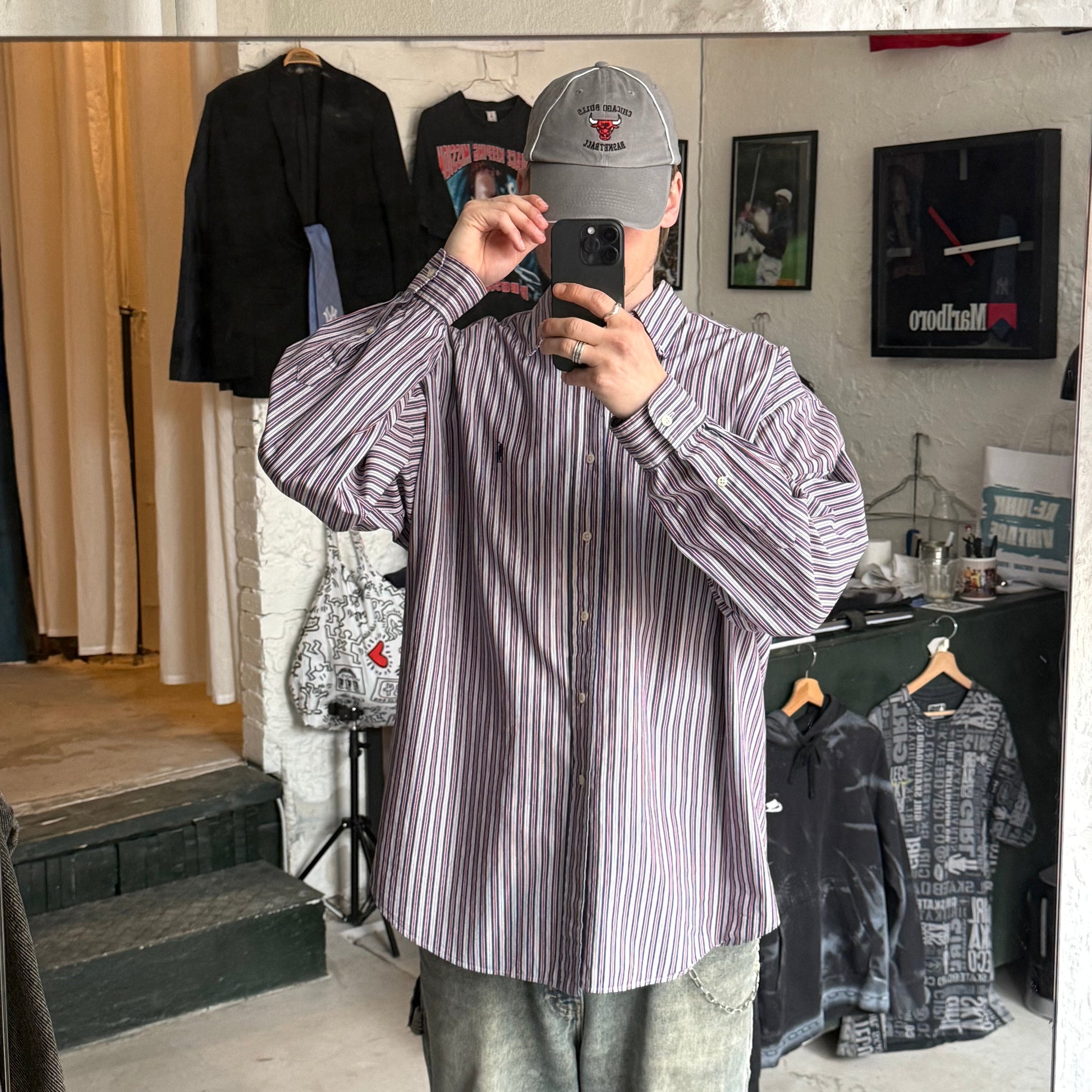 Ralph Lauren | stribet skjorte | rød/blå/hvid | XL - Re:Junk Vintage