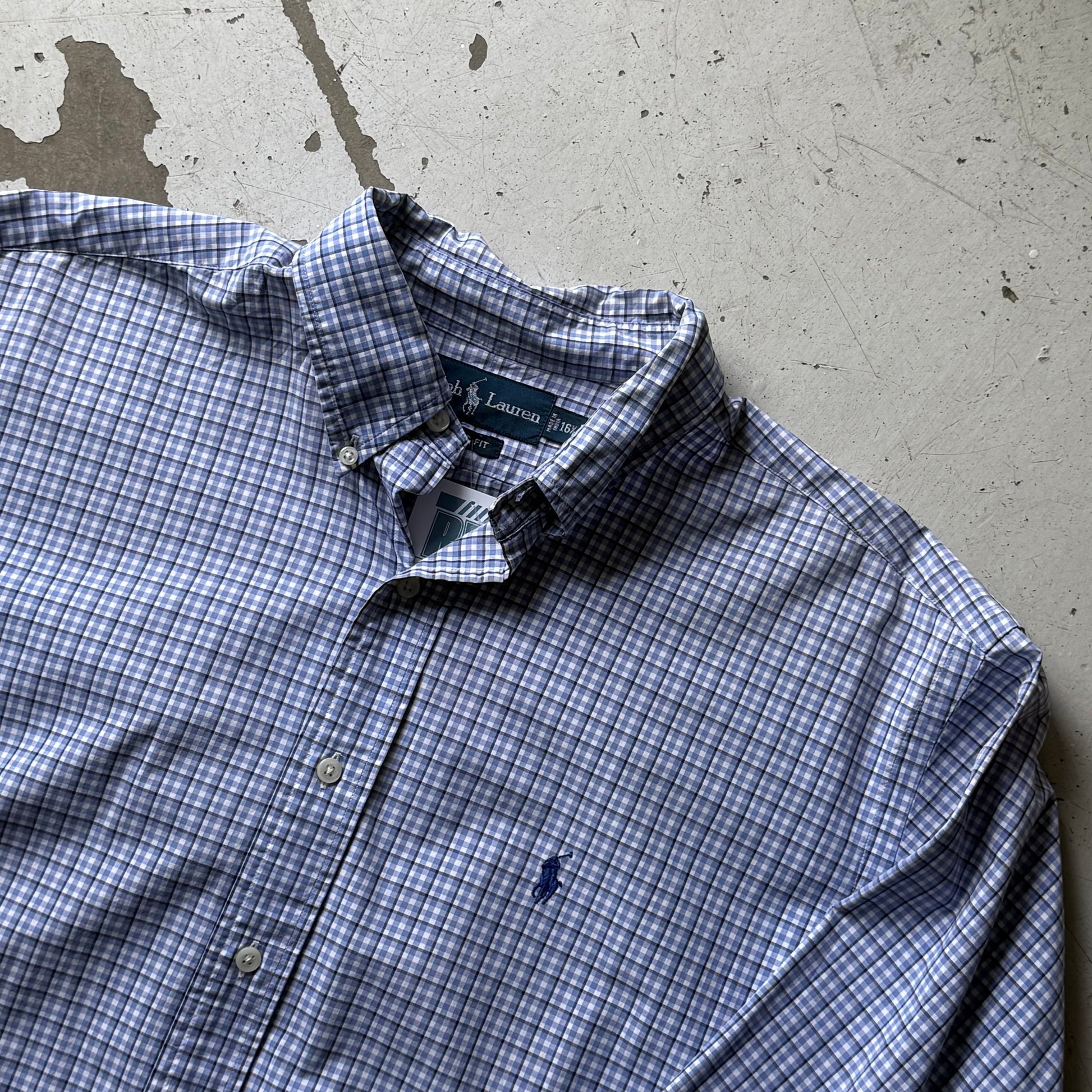 Ralph Lauren | ternet button down skjorte | blå/hvid | L - Re:Junk Vintage