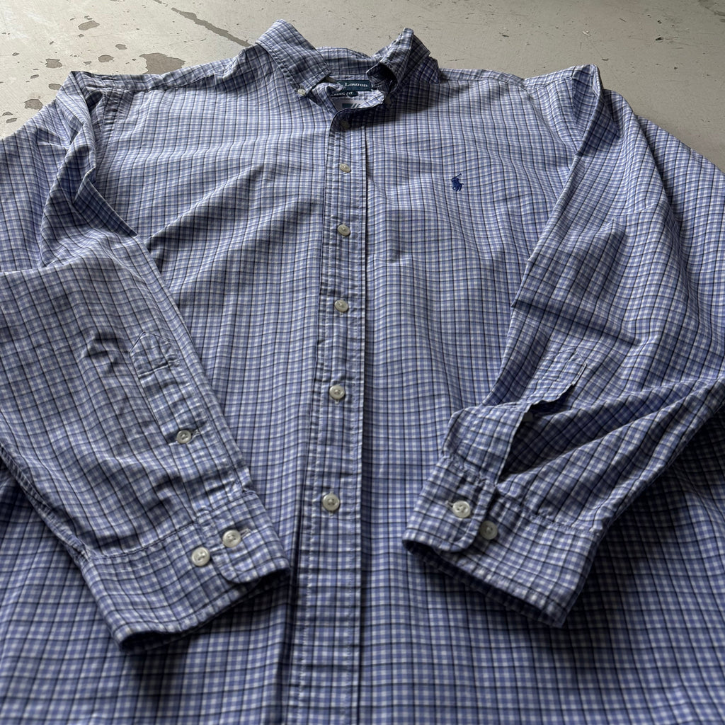 Ralph Lauren | ternet button down skjorte | blå/hvid | L - Re:Junk Vintage