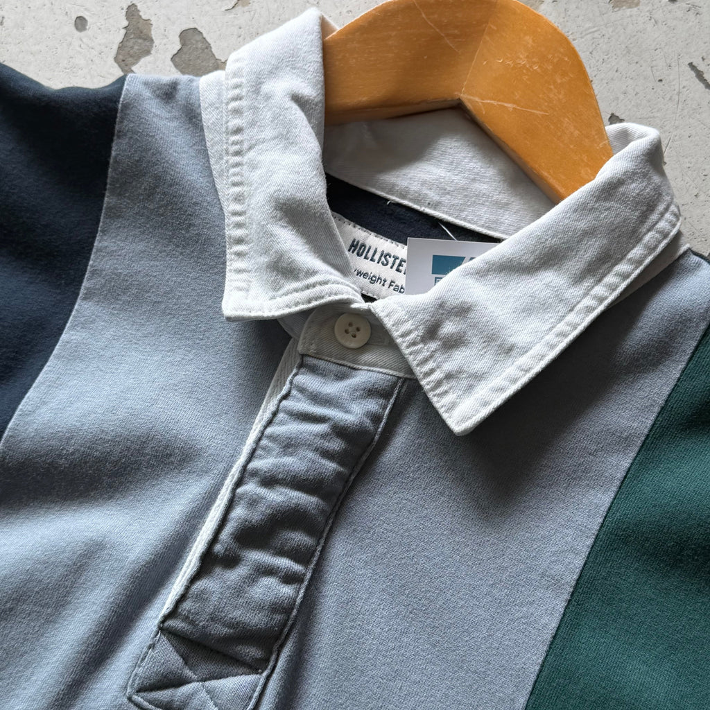 Rugby polo | stribet | blå/grøn | L - Re:Junk Vintage