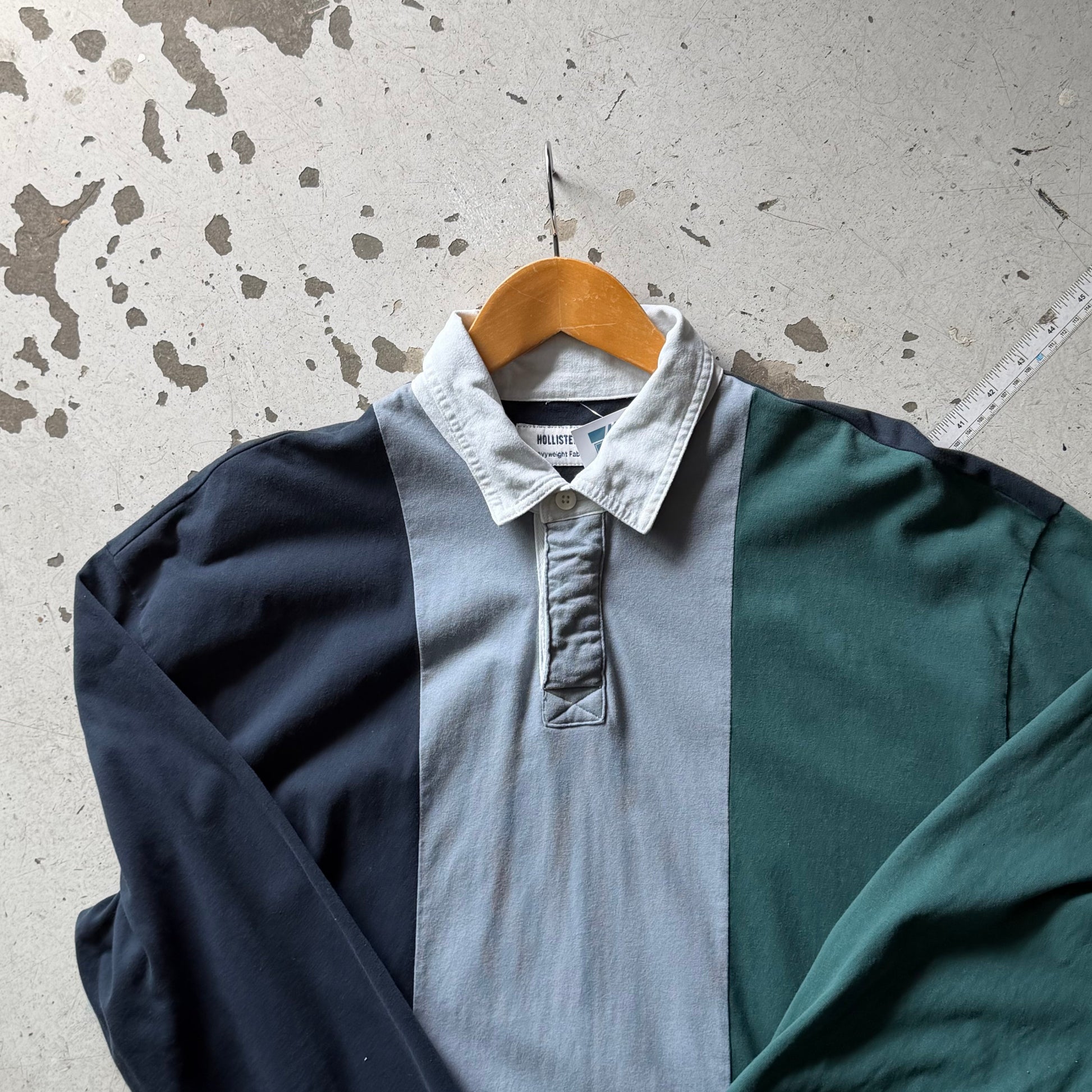 Rugby polo | stribet | blå/grøn | L - Re:Junk Vintage